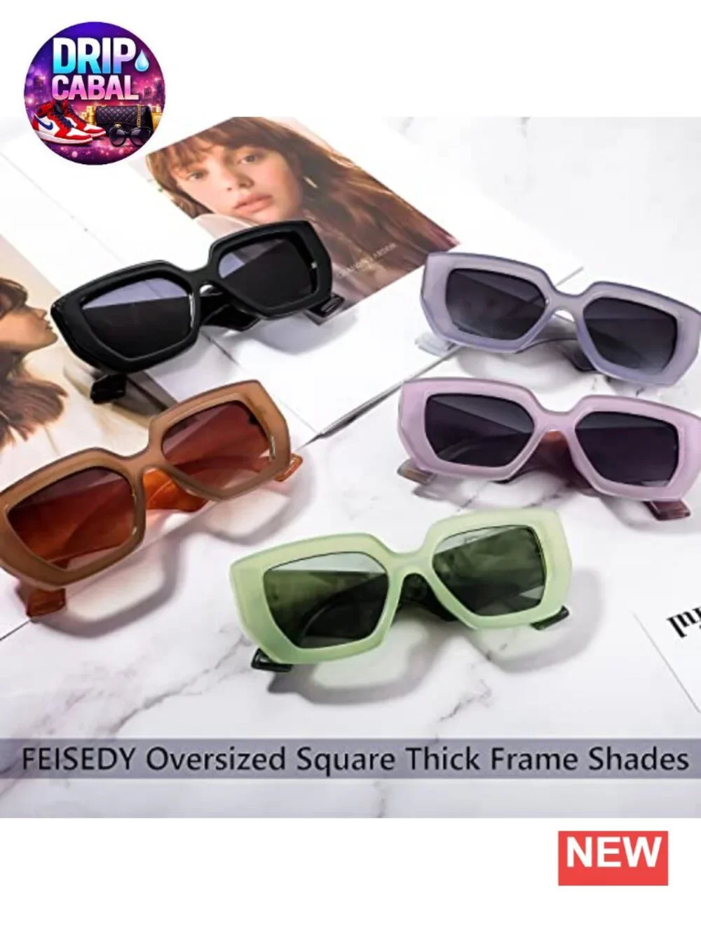 Oversized Square Sunglasses with Thick Acetate Frame UV400 Protection for